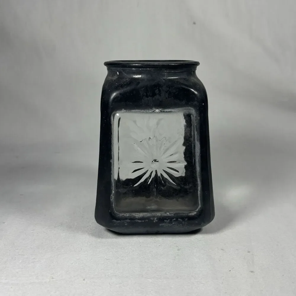 Black Glass Light Cover Shade Embossed Flower Clear Panel Vintage